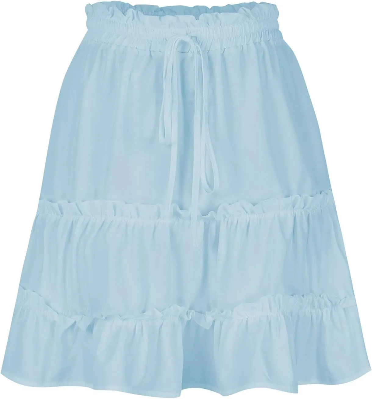Women's Summer Cute High Waist Ruffle Skirt Drawstring Solid Color Teen Girls Swing Beach Mini Skirt 2025 Trendy