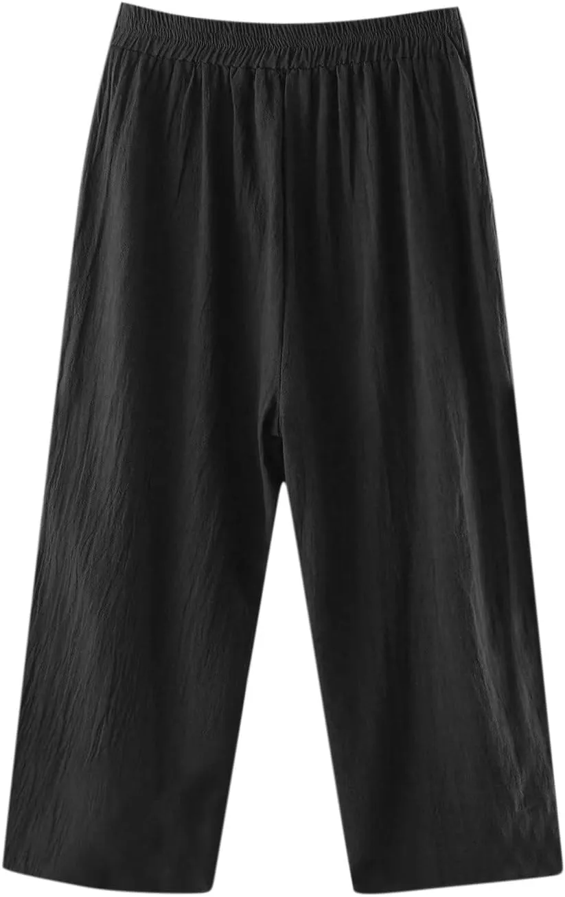 Women's Summer Drawstring Waist Wide Leg Loose Cotton Linen Palazzo Pants High Waisted 2025 Summer Lounge Trouser