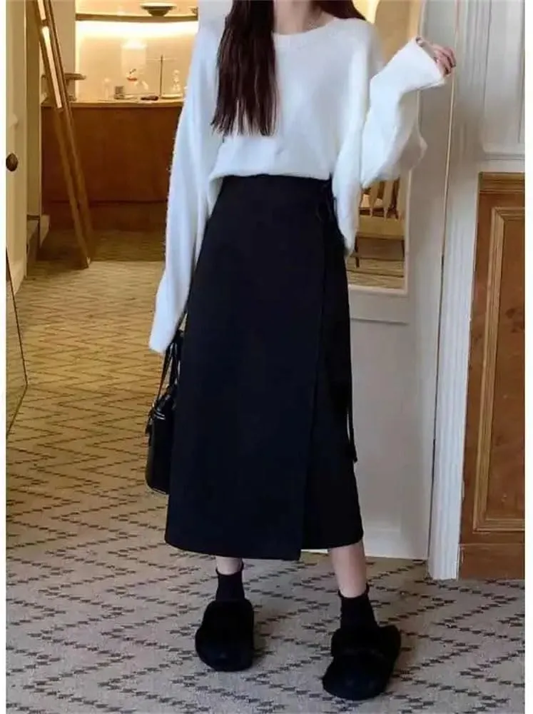 Women's Summer Slim Fit A-Line Skirt Fashion Loose Midi Solid Color Skirt