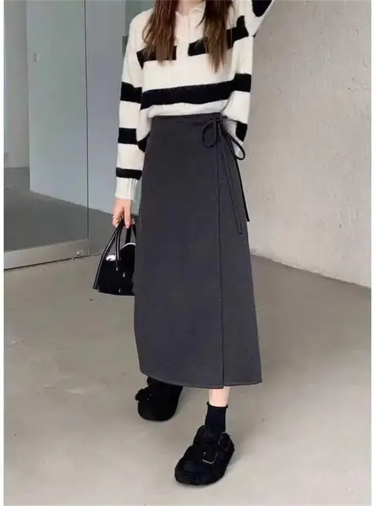 Women's Summer Slim Fit A-Line Skirt Fashion Loose Midi Solid Color Skirt
