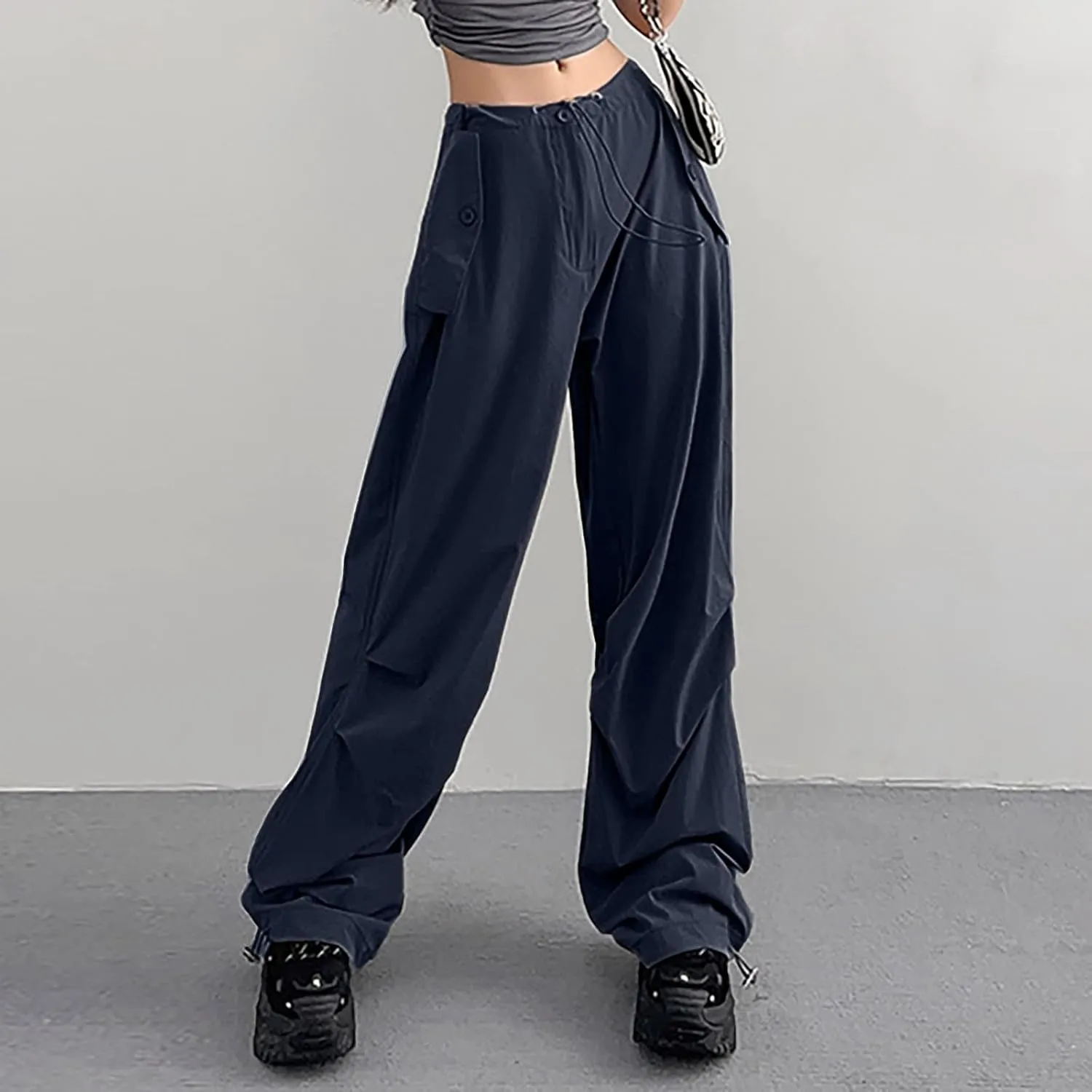Women's Summer Trendy Jogging Sweatpants Low Rise Drawstring Palazzo Gaucho Sweat Pants Wide Leg Active Trousers