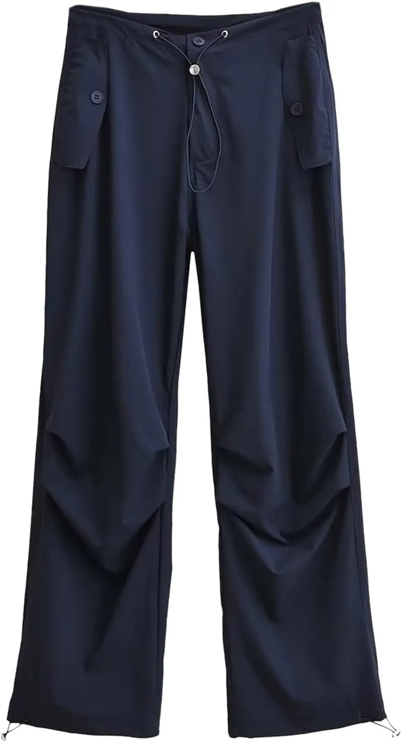 Women's Summer Trendy Jogging Sweatpants Low Rise Drawstring Palazzo Gaucho Sweat Pants Wide Leg Active Trousers