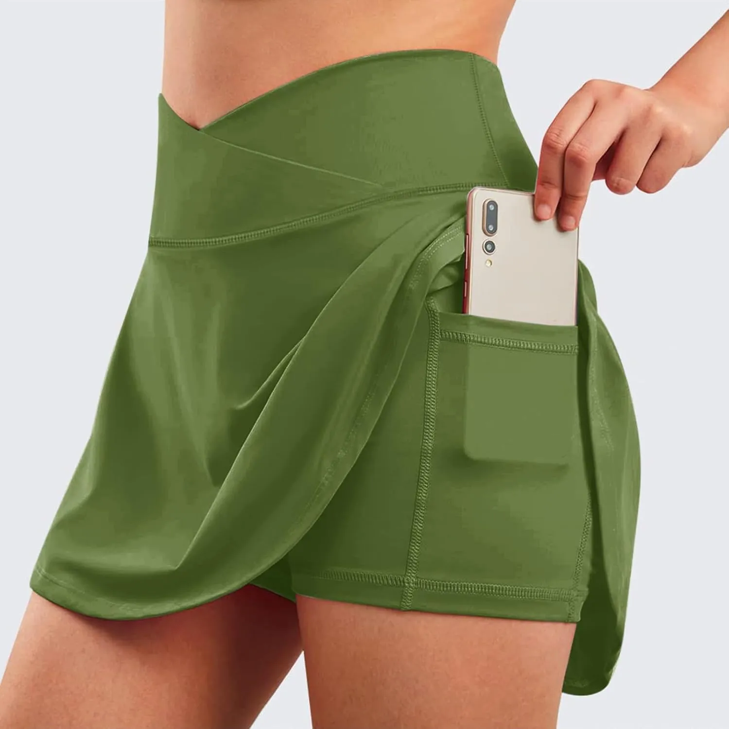 Womens Tennis Skirts High Waisted Cross Waist Skirts Built-in Shorts Athletic Workout Golf Running Skorts with Pockets
