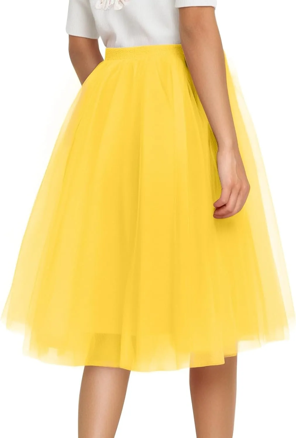 Womens Underskirts for Cosplay Tulle Tutu Skirt A-Line Elastic Ruffle Party Midi Skirt Lightweight Elegant Petticoat