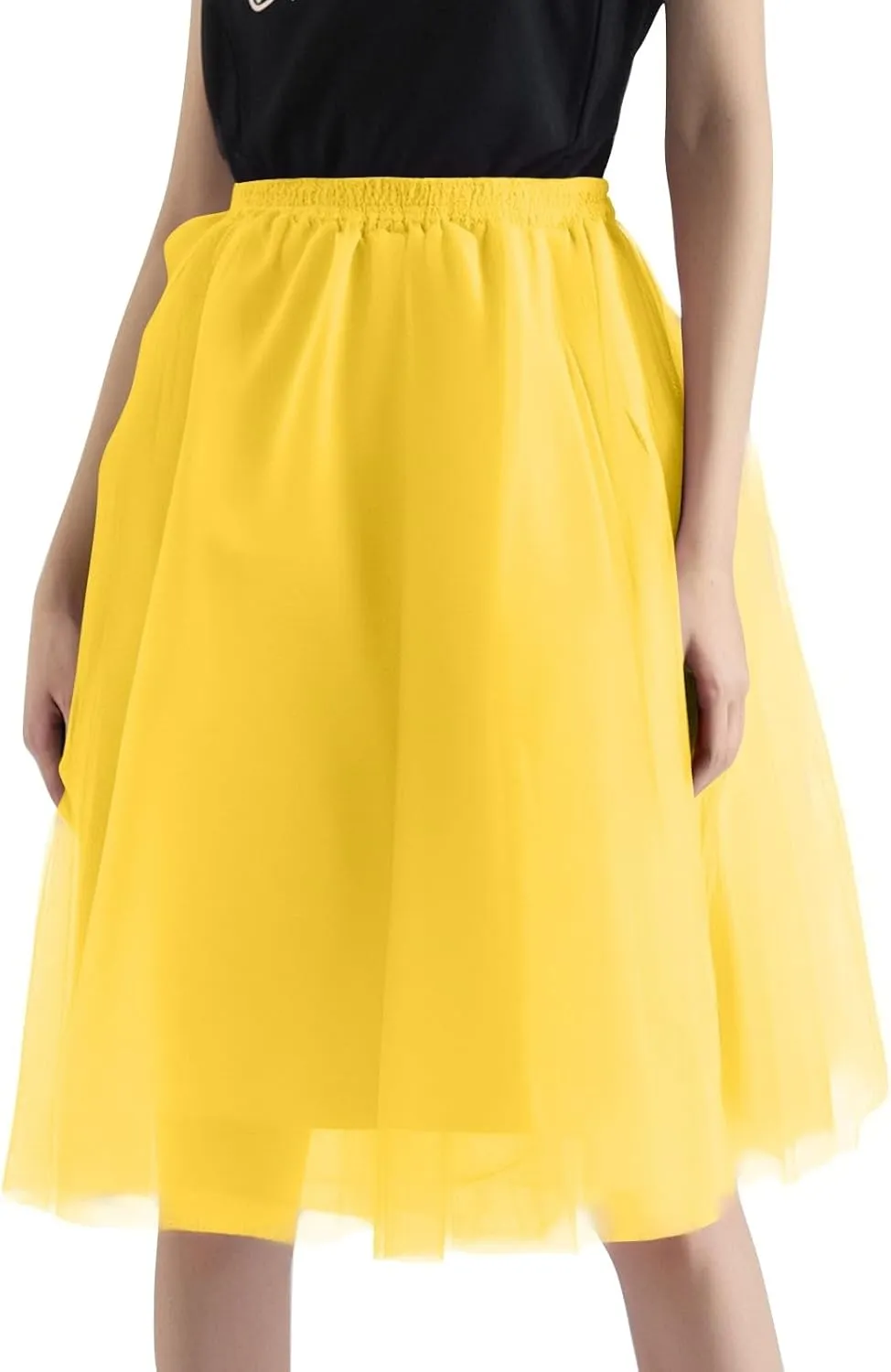 Womens Underskirts for Cosplay Tulle Tutu Skirt A-Line Elastic Ruffle Party Midi Skirt Lightweight Elegant Petticoat