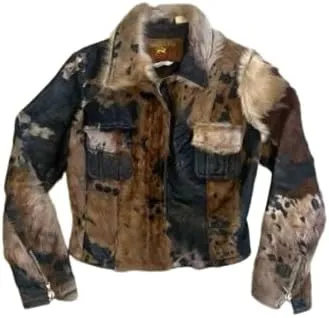 Womens : Vintage Cow Skin Real Leather Jacket : Western Style Cowgirl Natural Cow Hair-on Skin Leather jacket