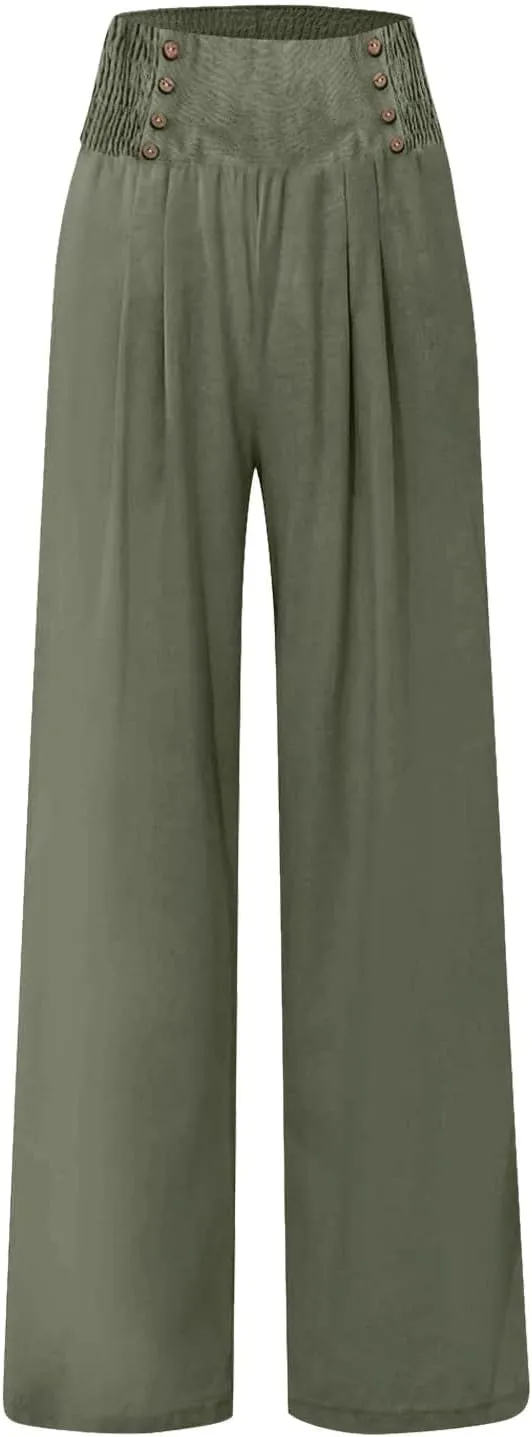 Women's Wide Leg Pants Elastic Waisted Palazzo Pants Casual Yoga Pants Business Casual Long Trousers with Pockets