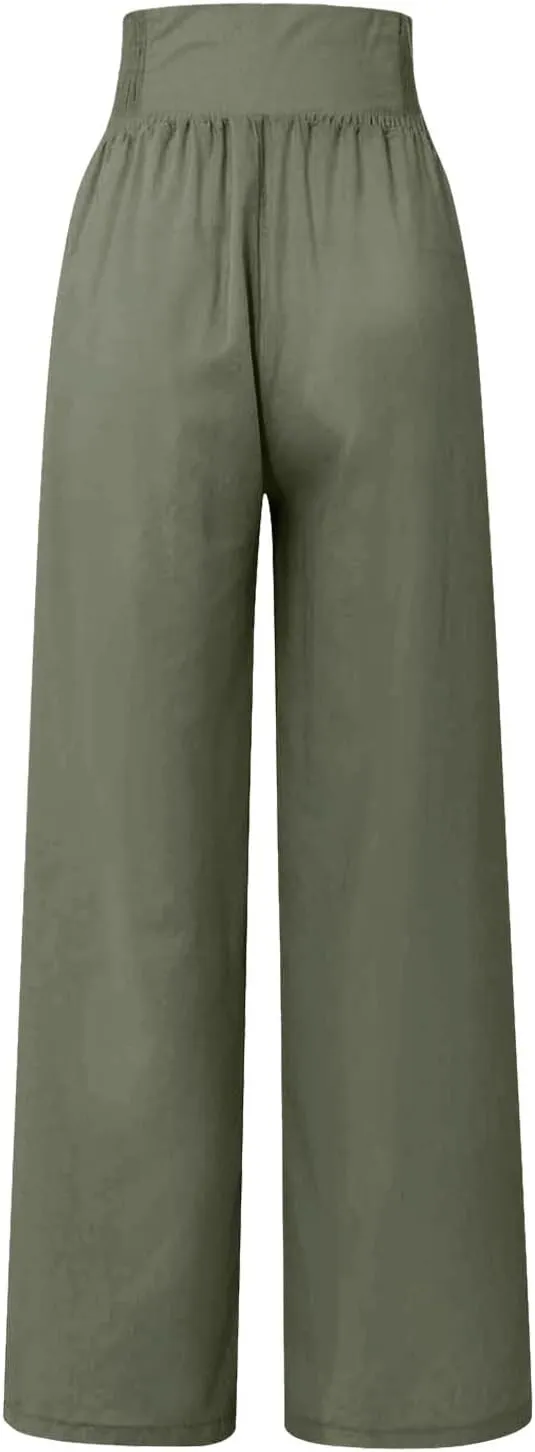 Women's Wide Leg Pants Elastic Waisted Palazzo Pants Casual Yoga Pants Business Casual Long Trousers with Pockets