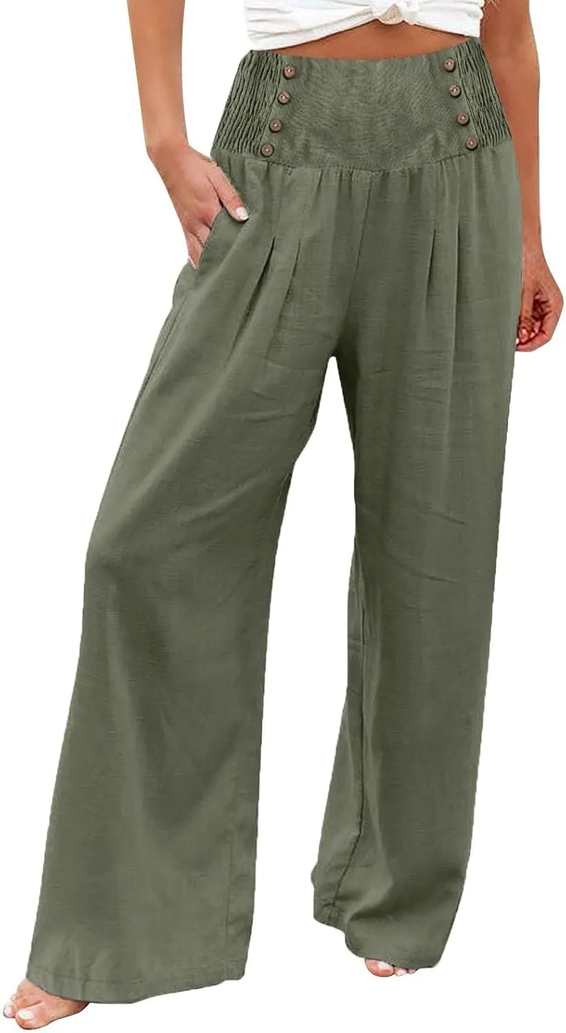 Women's Wide Leg Pants Elastic Waisted Palazzo Pants Casual Yoga Pants Business Casual Long Trousers with Pockets