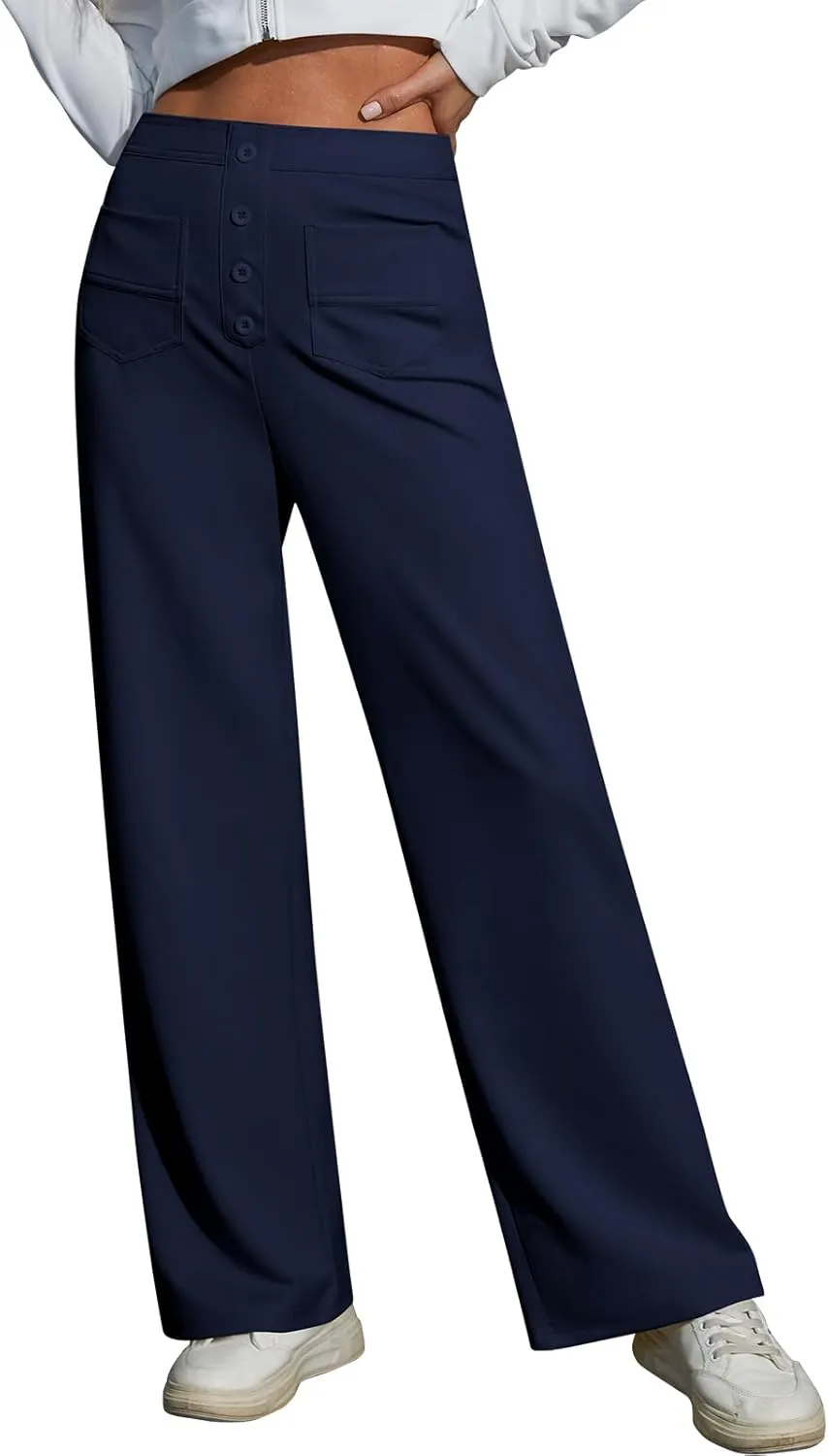 Womens Wide Leg Pants High Waisted Casual Pants for Women Stretchy Business Dress Work Pocket Trousers Pant 2025