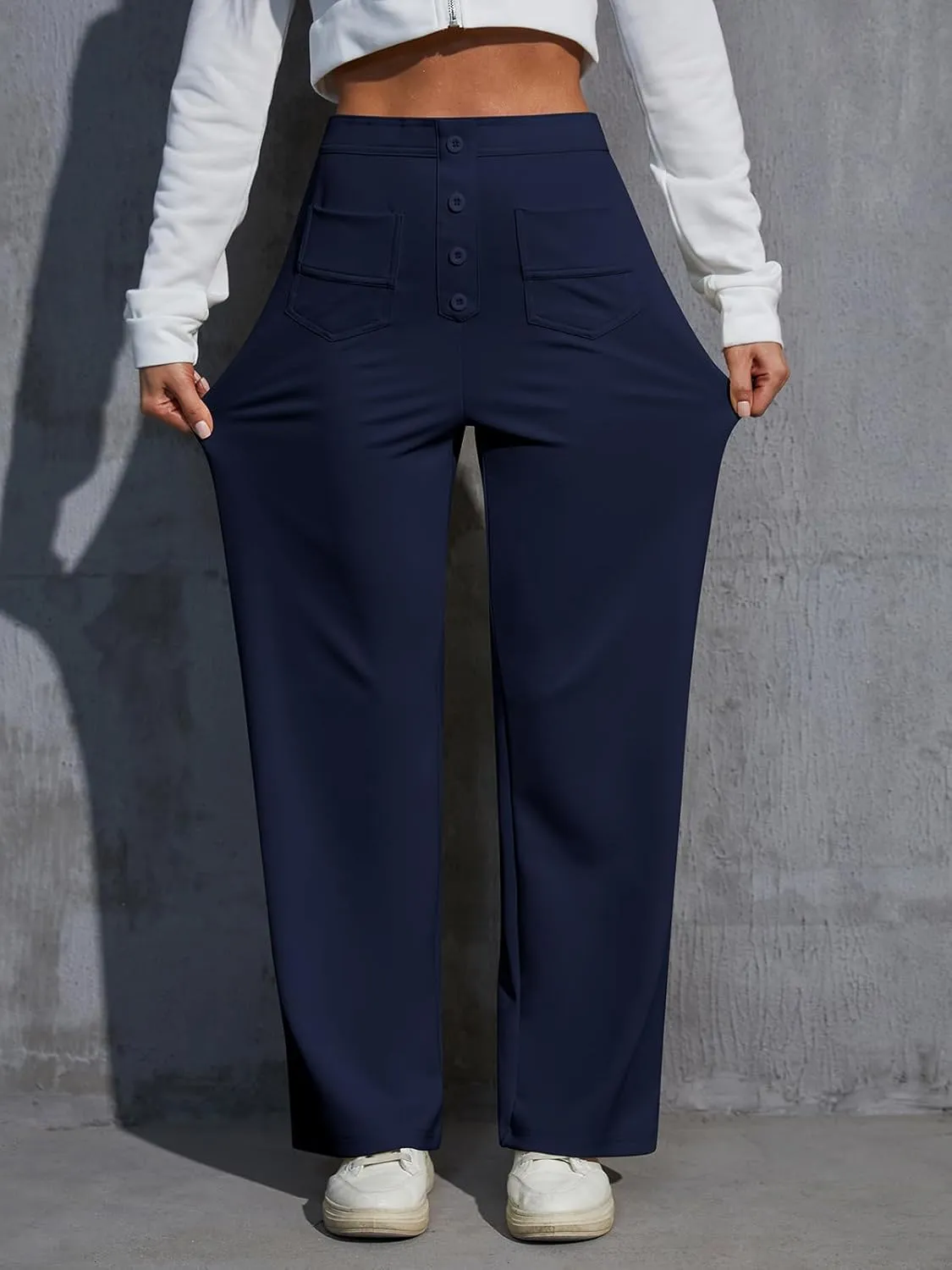 Womens Wide Leg Pants High Waisted Casual Pants for Women Stretchy Business Dress Work Pocket Trousers Pant 2025