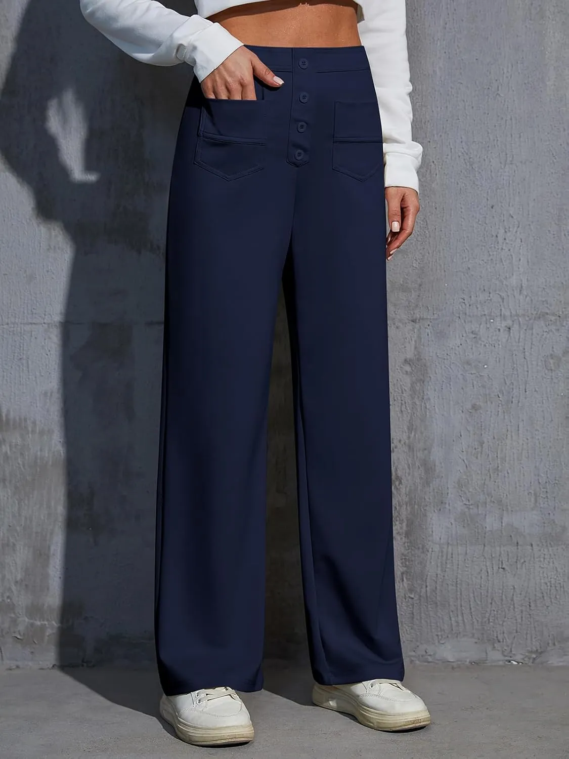 Womens Wide Leg Pants High Waisted Casual Pants for Women Stretchy Business Dress Work Pocket Trousers Pant 2025