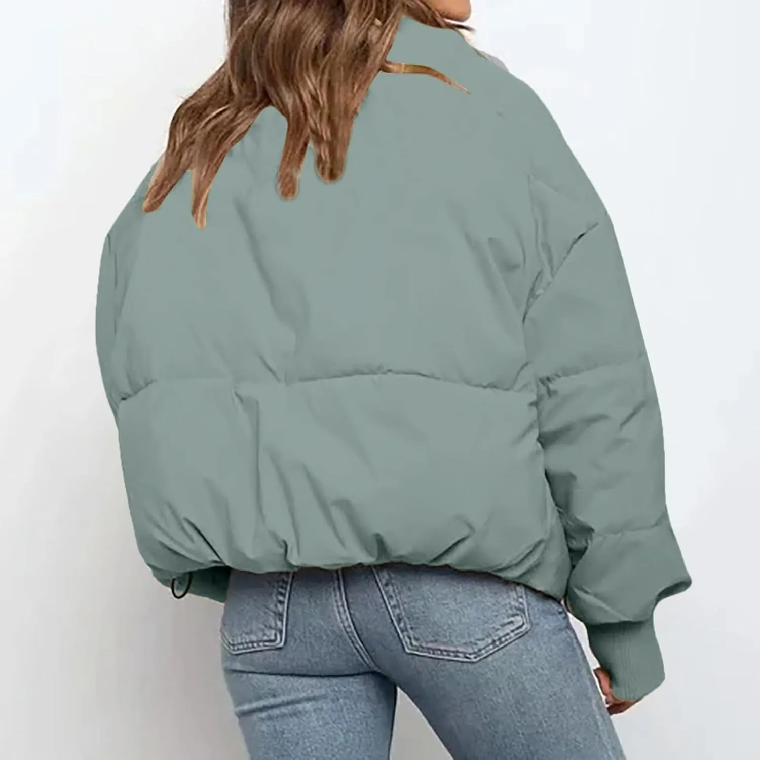 Women's Winter Stand Collar Puffer Jacket Zipper Baggy Short Padded down Coats Fluffy Thermal Warm Bread Cotton Coats