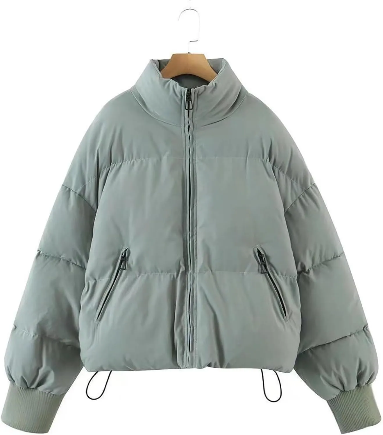 Women's Winter Stand Collar Puffer Jacket Zipper Baggy Short Padded down Coats Fluffy Thermal Warm Bread Cotton Coats