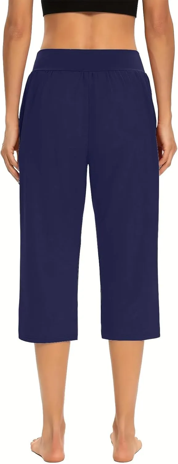 Women's Yoga Pant with Pockets Elastic High Waist Cropped Trousers Comfy Straight Leg Capris Joggers Workout Gym