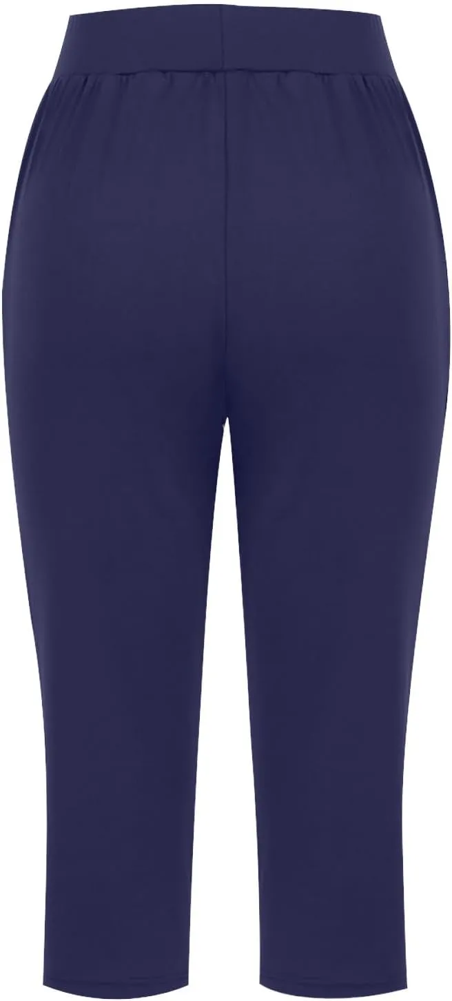 Women's Yoga Pant with Pockets Elastic High Waist Cropped Trousers Comfy Straight Leg Capris Joggers Workout Gym