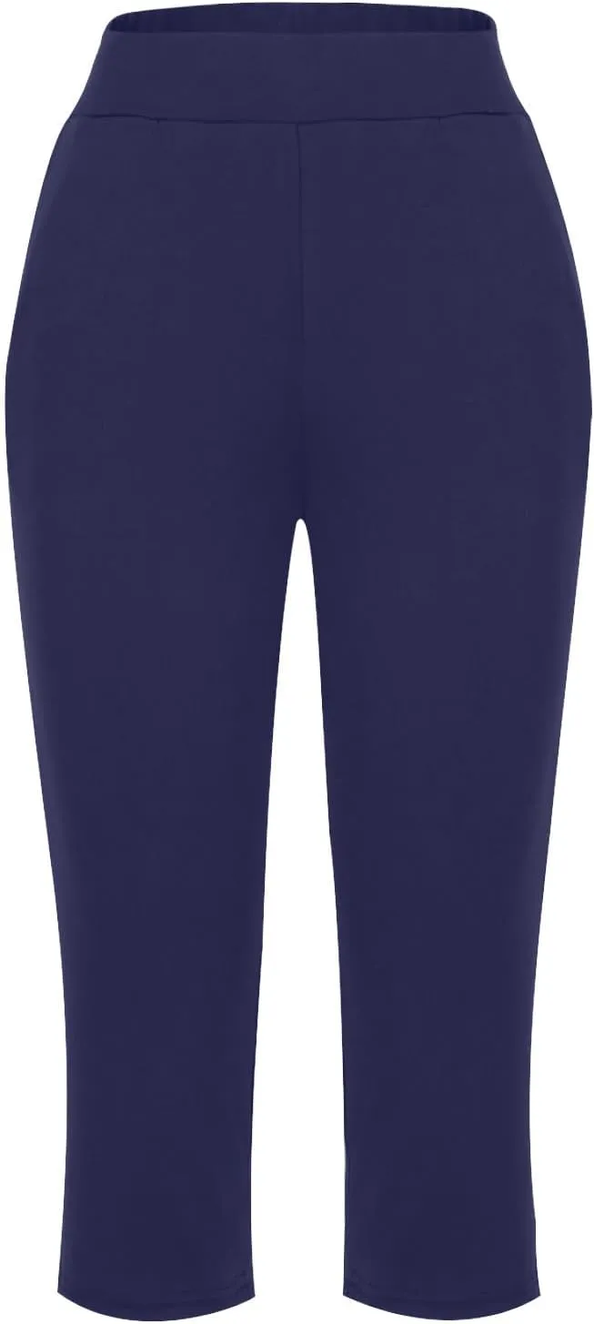 Women's Yoga Pant with Pockets Elastic High Waist Cropped Trousers Comfy Straight Leg Capris Joggers Workout Gym