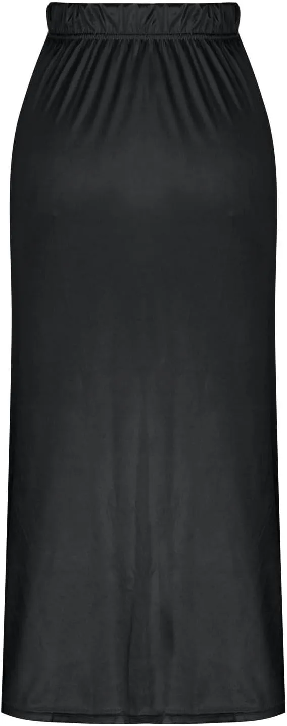 Xiaojmake Women Drawstring High Elastic Waist Satin Maxi Skirt A Line Flared Solid Slim Fitted Going Out Casual Midi Skirts