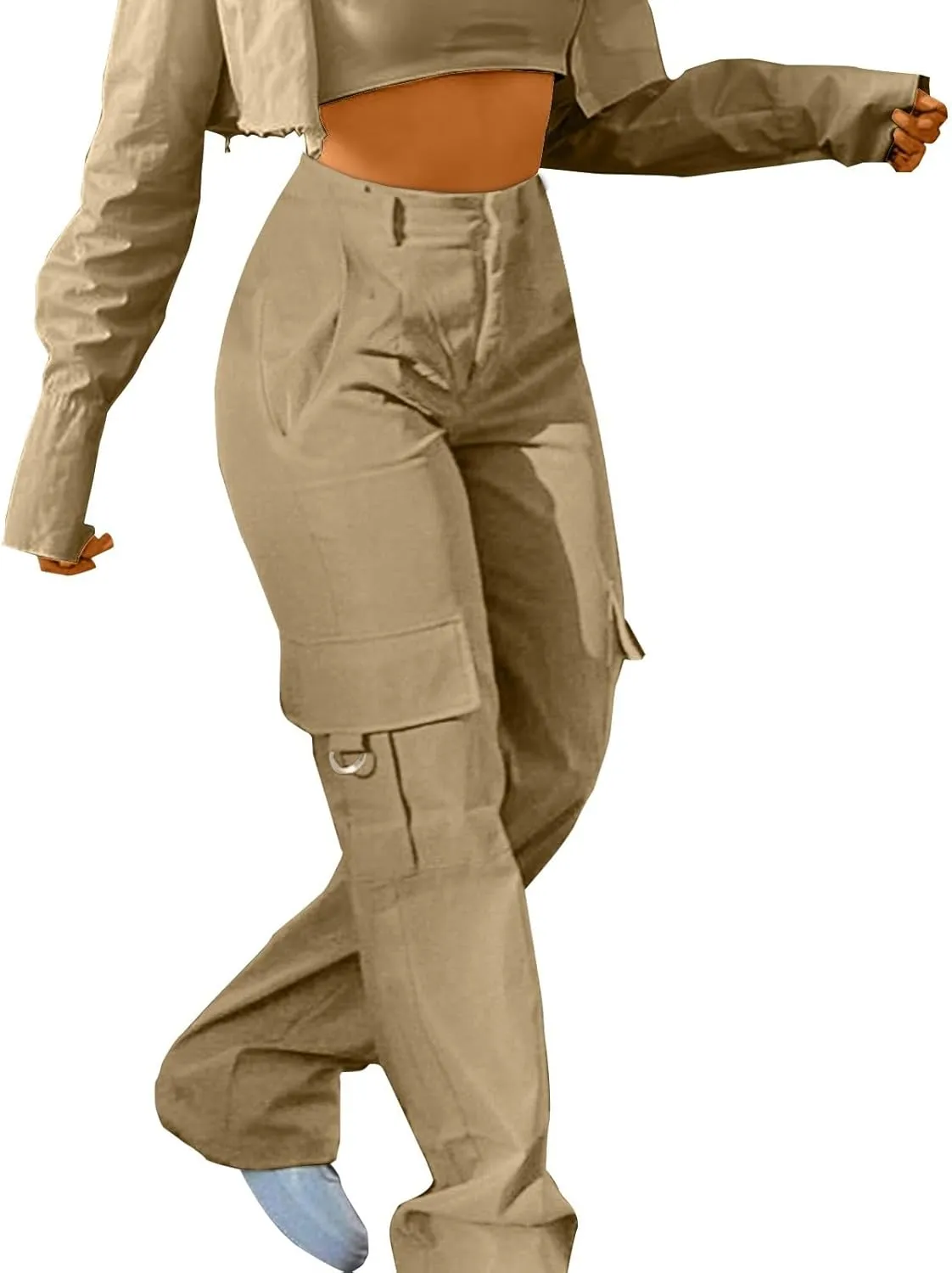 Y2K Cargo Pants for Women Teen Girl Baggy Elastic High Waisted Casual Parachute Pant Straight Leg Streetwear Trousers