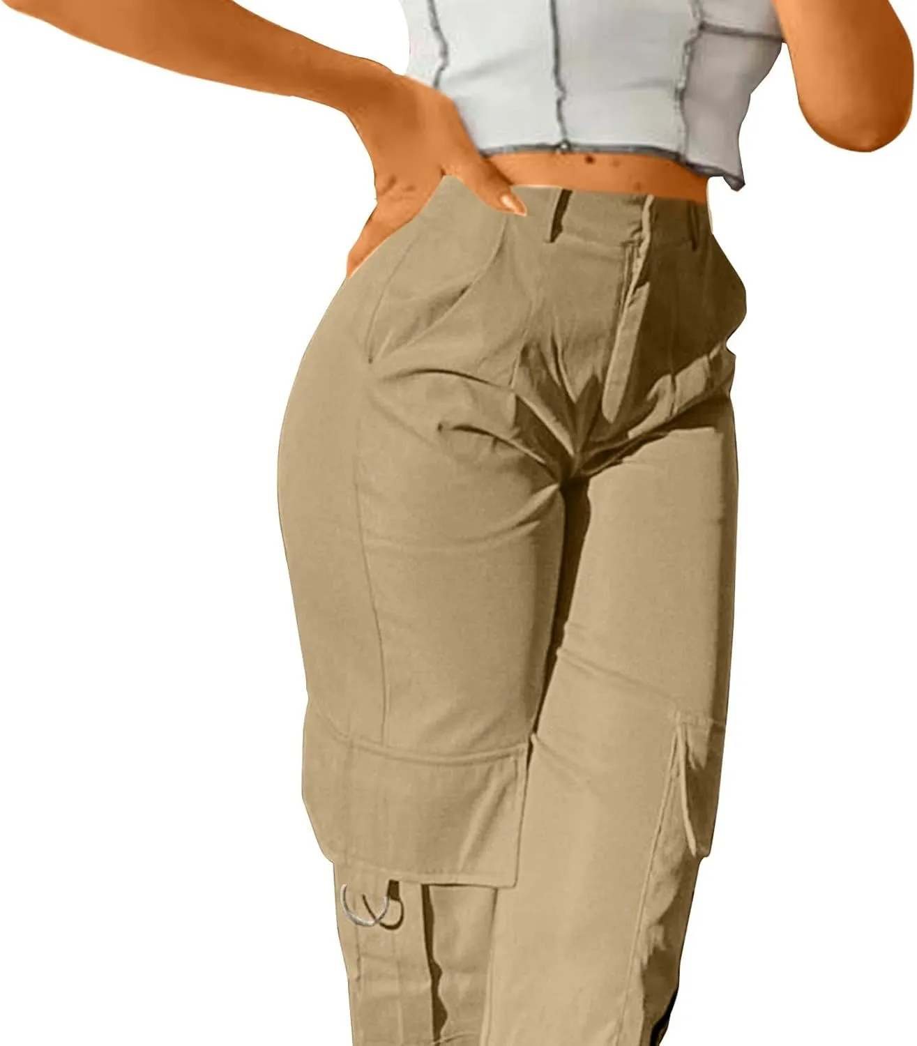 Y2K Cargo Pants for Women Teen Girl Baggy Elastic High Waisted Casual Parachute Pant Straight Leg Streetwear Trousers