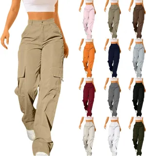 Y2K Cargo Pants for Women Teen Girl Baggy Elastic High Waisted Casual Parachute Pant Straight Leg Streetwear Trousers