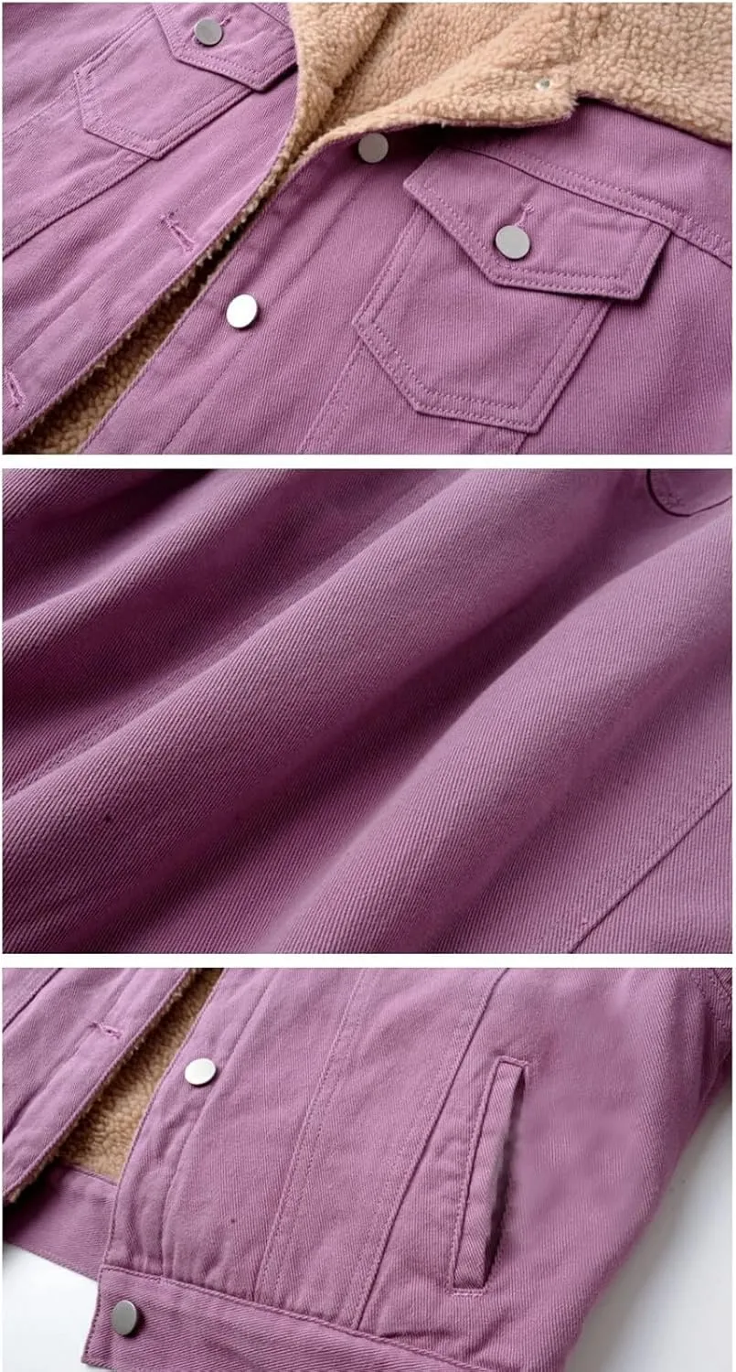 yardsong Denim Jackets for Women Winter Warm Fuzzy Fleece Lined Jean Coats Button Down Lapel Collar Trucker Outerwear
