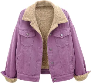 yardsong Denim Jackets for Women Winter Warm Fuzzy Fleece Lined Jean Coats Button Down Lapel Collar Trucker Outerwear
