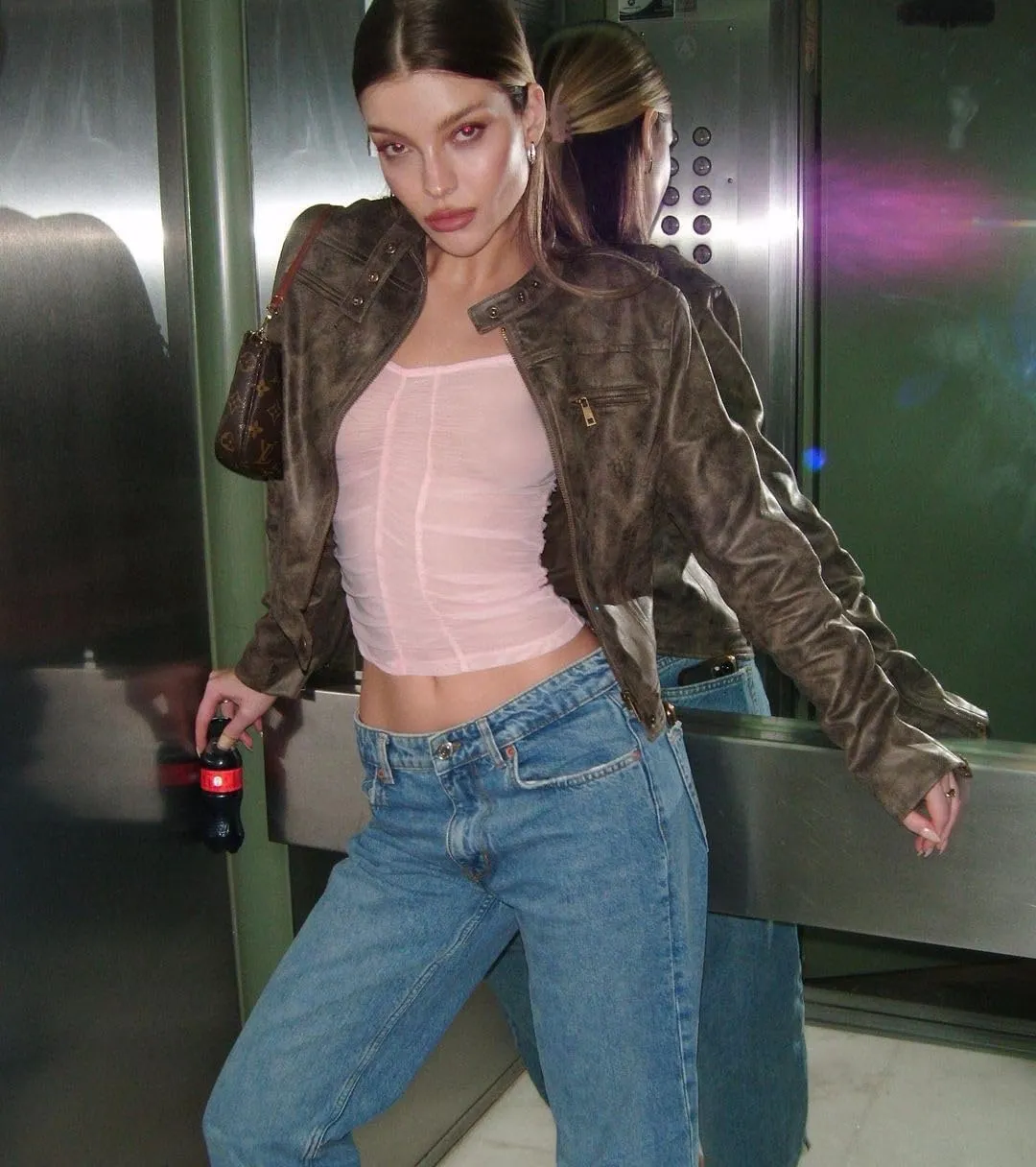 YELLOOP Leather Bomber Jacket Faux Leather Jacket Women Cropped Leather Jacket Vintage Leather Jacket Y2k