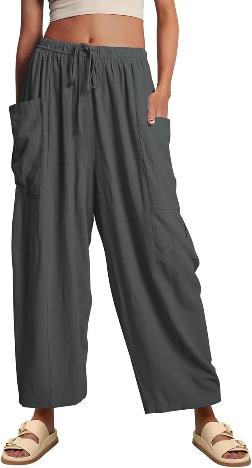 YKR Wide Leg Pants Woman Casual Loose Lightweigt Beach Palazzo Harem Pants Flowy Pants 2025