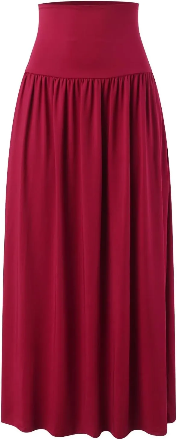 YOLAI Plus Size Maxi Skirts for Women High Waist Ankle Length Skirt A-Line Flowy Swing Pleated Skirt with Pockets