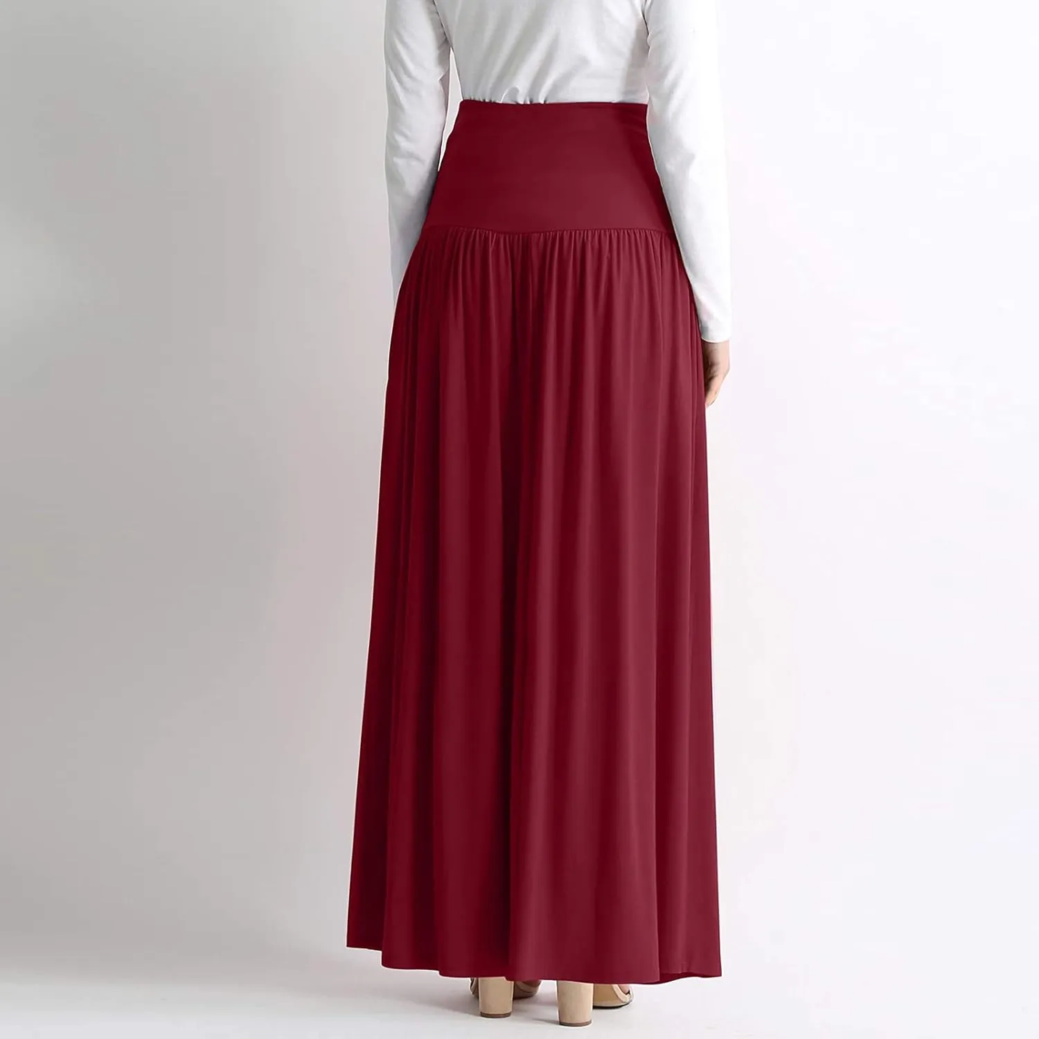 YOLAI Plus Size Maxi Skirts for Women High Waist Ankle Length Skirt A-Line Flowy Swing Pleated Skirt with Pockets