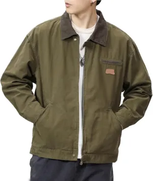 Zeiyignr Men's Lightweight Trucker Jacket Casual Cotton Work Jackets Turn-Down Collar Cargo Jacket Full Zip Coat with Pockets